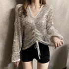 Long-sleeve Sequined Ruched Top