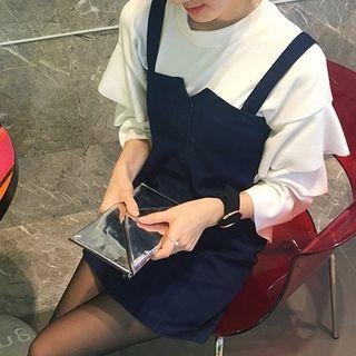 Set: Layered Bell-sleeve Top + Denim Pinafore Dress