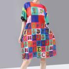 Elbow-sleeve Alphabet Print T-shirt Dress As Shown In Figure - One Size