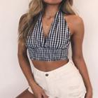 Plaid Halter-neck Cropped Top
