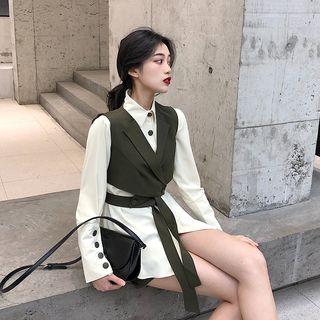 Buttoned Shirt / High-waist Shorts / Wrapped Vest