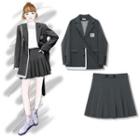 Asymmetric Blazer / Pleated Mini Skirt