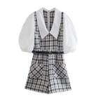 Puff-sleeve Houndstooth Romper