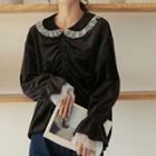 Collared Ruched Bell-sleeve Blouse