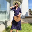 Short-sleeve V-neck Dot Dress