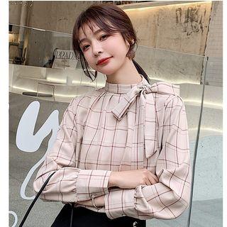 Long-sleeve Plaid Chiffon Top