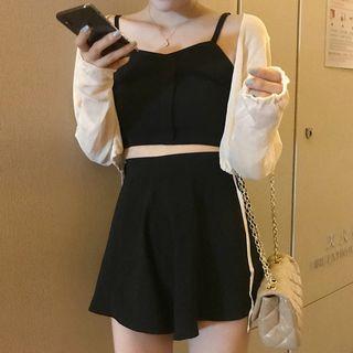 Cropped Camisole Top / High-waist Culottes / Cropped Cardigan / Set