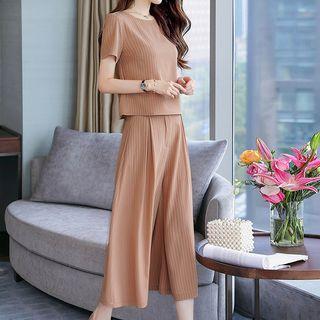 Set: Pinstriped Short Sleeve T-shirt + Culottes
