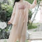 Spaghetti-strap Midi A-line Dress / Open-front Jacket