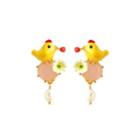 Fashion Cute Plated Gold Enamel Chicken Stud Earrings With Imitation Pearls Golden - One Size