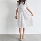 Half-placket Eyelet Lace Dress White - One Size