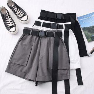 Elastic High-waist Wide-leg Shorts With Belt