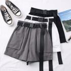 Elastic High-waist Wide-leg Shorts With Belt