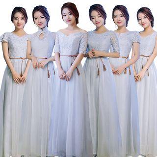 Lace Trim Maxi Bridesmaid Dress