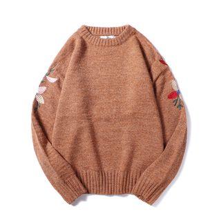 Embroidery Sleeve Round Neck Sweater