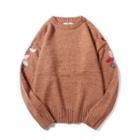 Embroidery Sleeve Round Neck Sweater