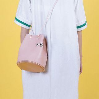 Embroidered Faux Leather Crossbody Bucket Bag