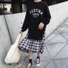 Lettering Plaid Panel Pullover Dress