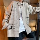 Long-sleeve Lettering Print Plaid Shirt