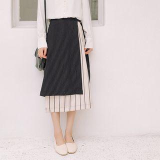 Mock Two-piece Striped A-line Midi Skirt