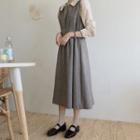 Plain Shirt / Sleeveless Herringbone Midi Dress