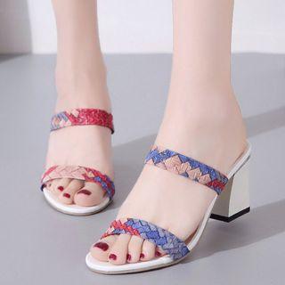 Double Bands Block Heel Sandals