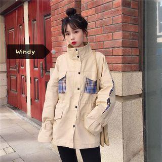 Plaid Panel Buttoned Jacket As Shown In Figure - One Size