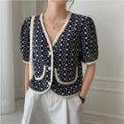 Short-sleeve Floral Embroidery Button-up Top