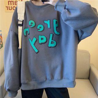 Long-sleeve Printed Sweatshirt Dark Gray - One Size