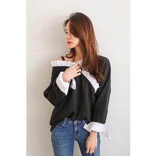 V-neck Frilled-trim Pullover