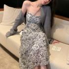 Spaghetti Strap Floral Dress / Cropped Blazer