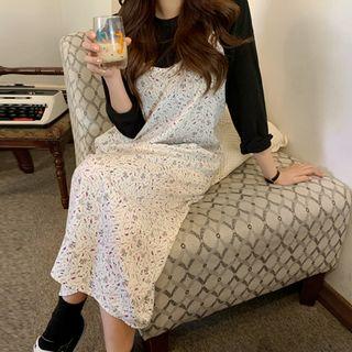 Floral Flared Long Pinafore Dress