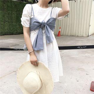 Spaghetti Strap Cropped Top / Short-sleeve A-line Dress