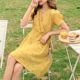 Short-sleeve Floral Dress Yellow - One Size