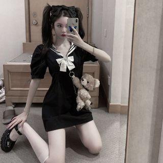 Puff-sleeve Sailor Collared Dress