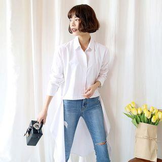 Plain Side Slit Long Shirt