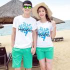 Set: Couple Matching Printed T-shirt + Beach Shorts