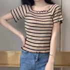 Short Sleeve Square Neck Striped T-shirt