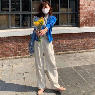 Band-waist Pleated Textured Pants