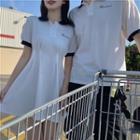 Couple Matching Short-sleeve Collar Lettering T-shirt / Mini A-line Dress