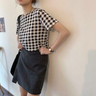 Check Short-sleeve Top As Figure - One Size
