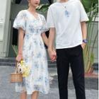 Couple Matching Short-sleeve T-shirt / Floral Print Midi A-line Dress / Pants