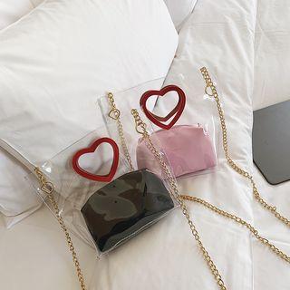 Set: Hollow Out Heart Clear Crossbody Bag + Pouch