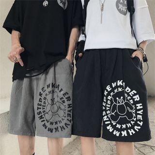 Lettering Bear Print Shorts