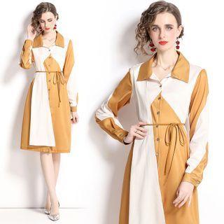 Puff-sleeve Paneled Asymmetrical Shirtdress