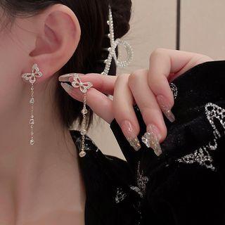 Rhinestone Butterfly Drop Earring E2407 - 1 Pair - Gold - One Size
