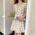 Short-sleeve Tie Neck Tangerine Printed Dress