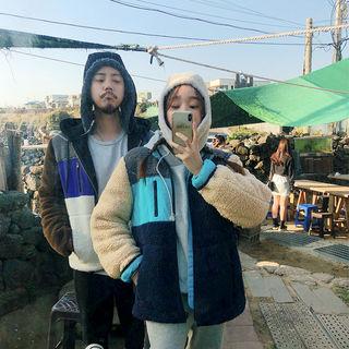 Couple Color-block Sherpa Fleece Jacket