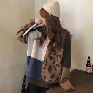 Leopard Panel Sweater As Shown In Figure - One Size