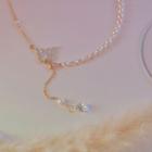 Butterfly Shell Faux Pearl Alloy Choker White & Gold - One Size